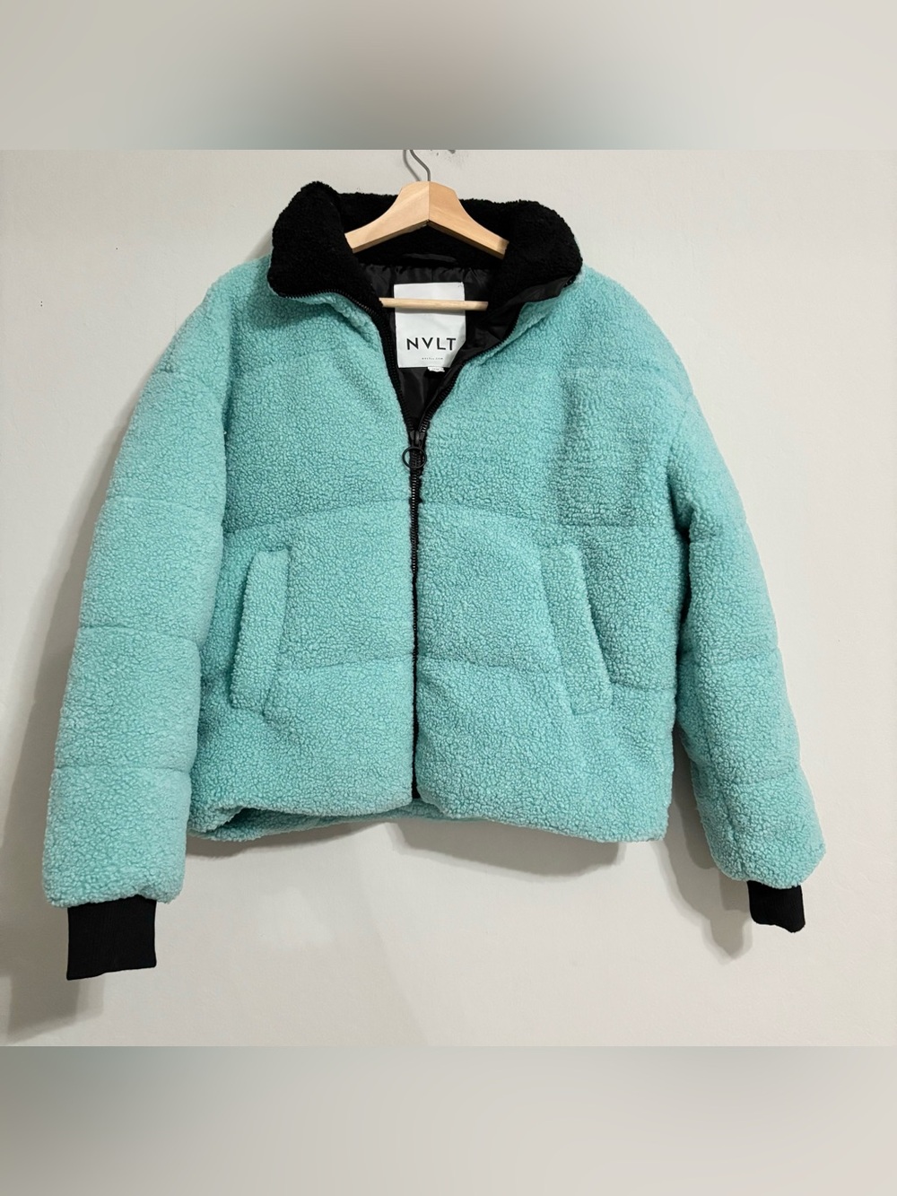NVLT Teal Faux Sherpa Full Zip Short Teddy Coat Jacket